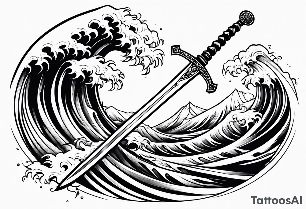 sword, wave, lightnin tattoo idea