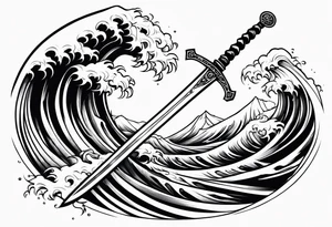 sword, wave, lightnin tattoo idea
