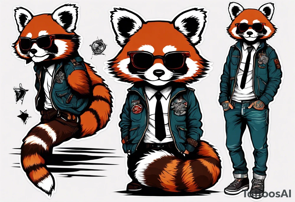 Rebel red panda full body wearing aviator sunglasses tattoo idea