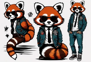Rebel red panda full body wearing aviator sunglasses tattoo idea