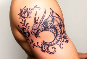 Scary dragon surrounded by ornaments tattoo idea