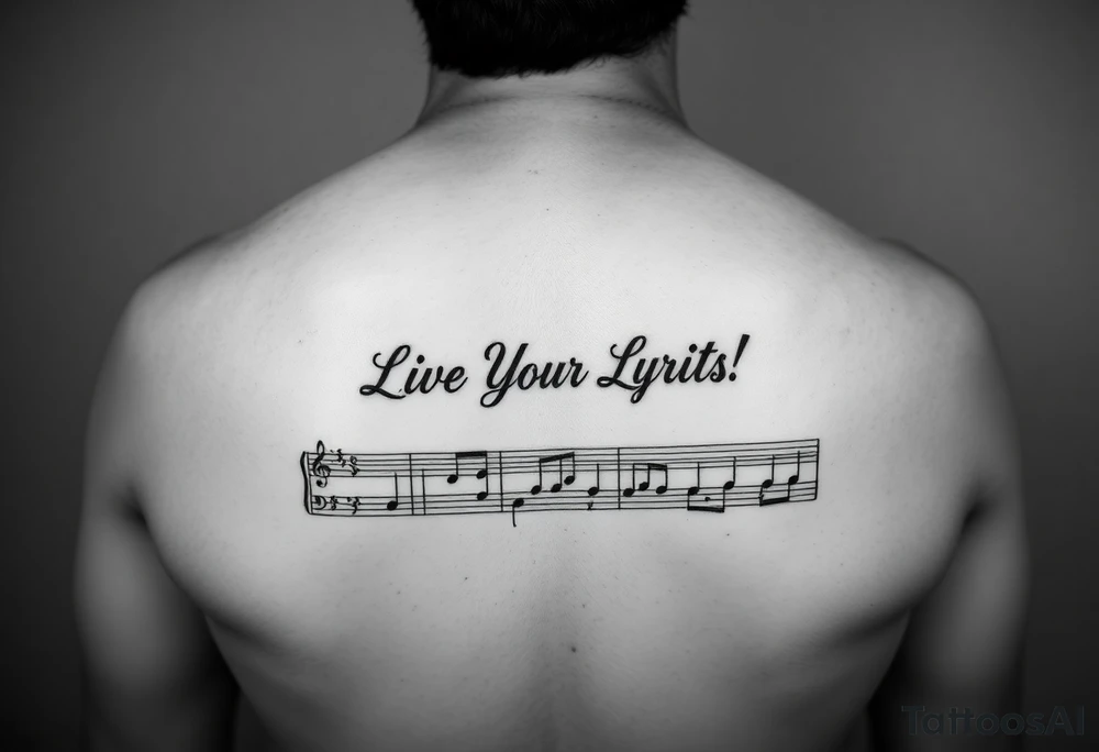 sheet music with the first 1 minute of Santana's song samba pa ti with the phrase "Live Your Lyrics" in fancy cursive between the top and bottom staves tattoo idea