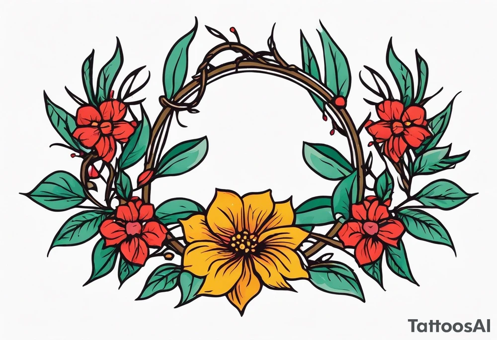 crown of thorns
old school vintage simple traditional design 
vintage flowers surrounding crown


bold color simple tattoo idea