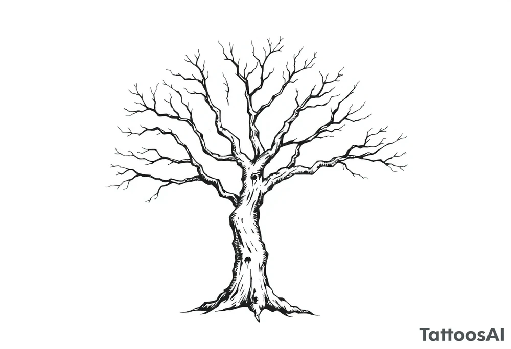 minimalist tree tattoo with 6 branches tattoo idea