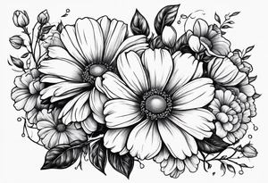Roses, marigolds, cosmos, daisies, sweet peas tattoo idea