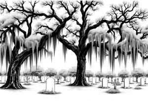 Oak trees with a lot of Spanish moss in a cemetery tattoo idea