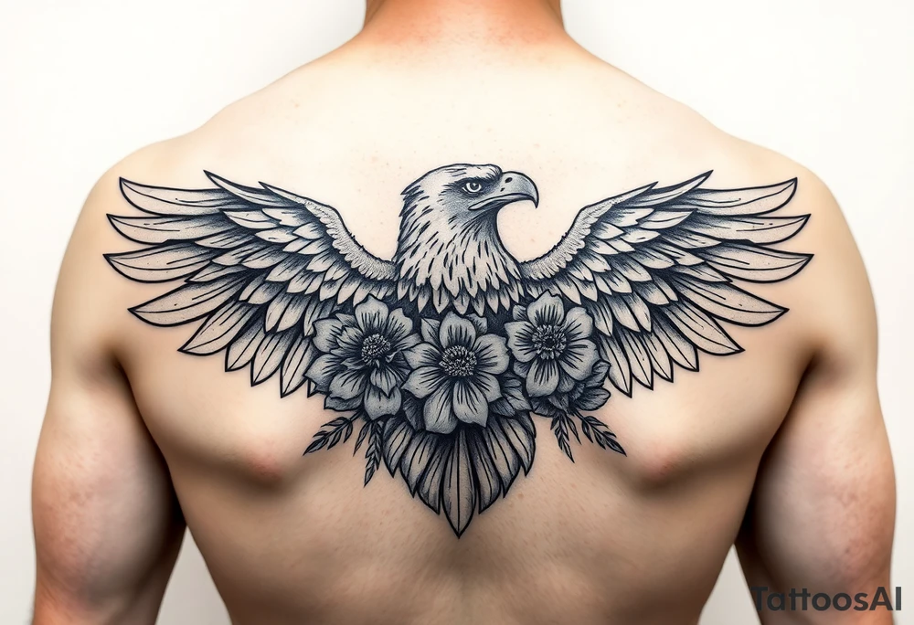 eagle and flowers wings not opened in the arm tattoo idea