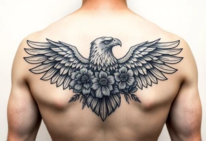 eagle and flowers wings not opened in the arm tattoo idea