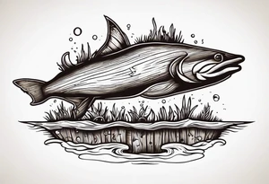piece of driftwood underwater with duke written in the wood tattoo idea