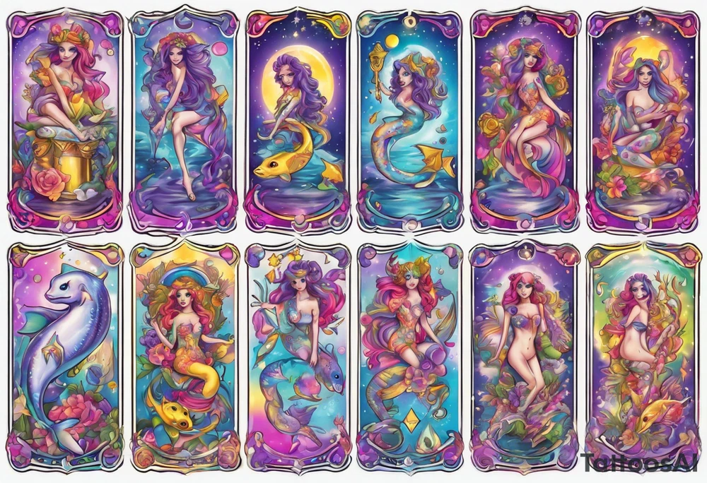 Lisa frank pisces tarot card tattoo idea