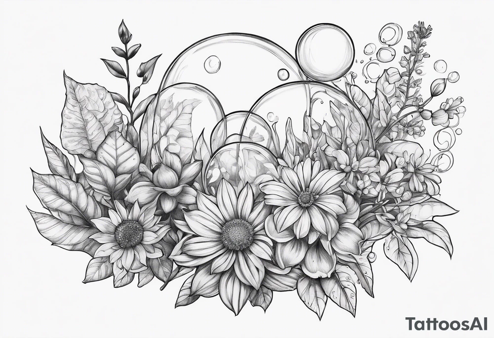 Bubbles organic plants and flowers tattoo idea