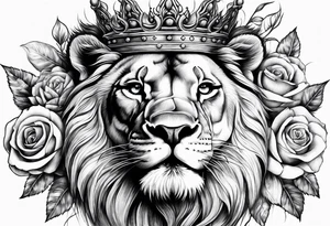 Roaring Lion with crown  with roses tattoo idea