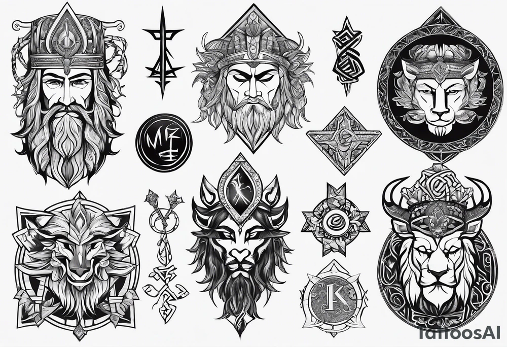 gods of Scandinavian mythology and runes tattoo idea