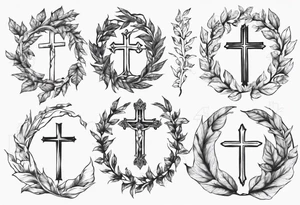 wreath leaves and the cross at the end of the leaves connecting tattoo idea
