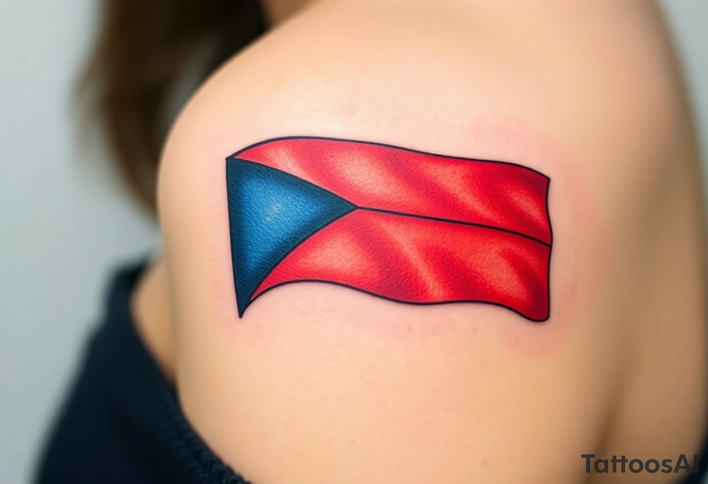 A waving Czech flag with realistic fabric texture, its red, white, and blue colors appearing vibrant and dynamic. tattoo idea