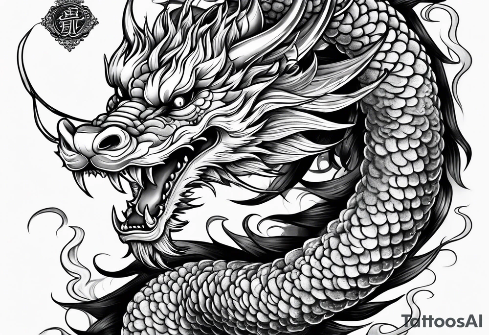 Traditional Japanese Dragon full body and smoke tattoo idea