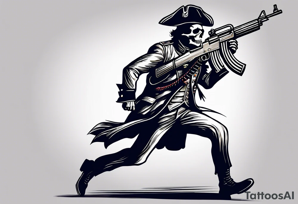 revolutionary war skull faced
 sodier running with a machine gun "liberty or death" tattoo idea