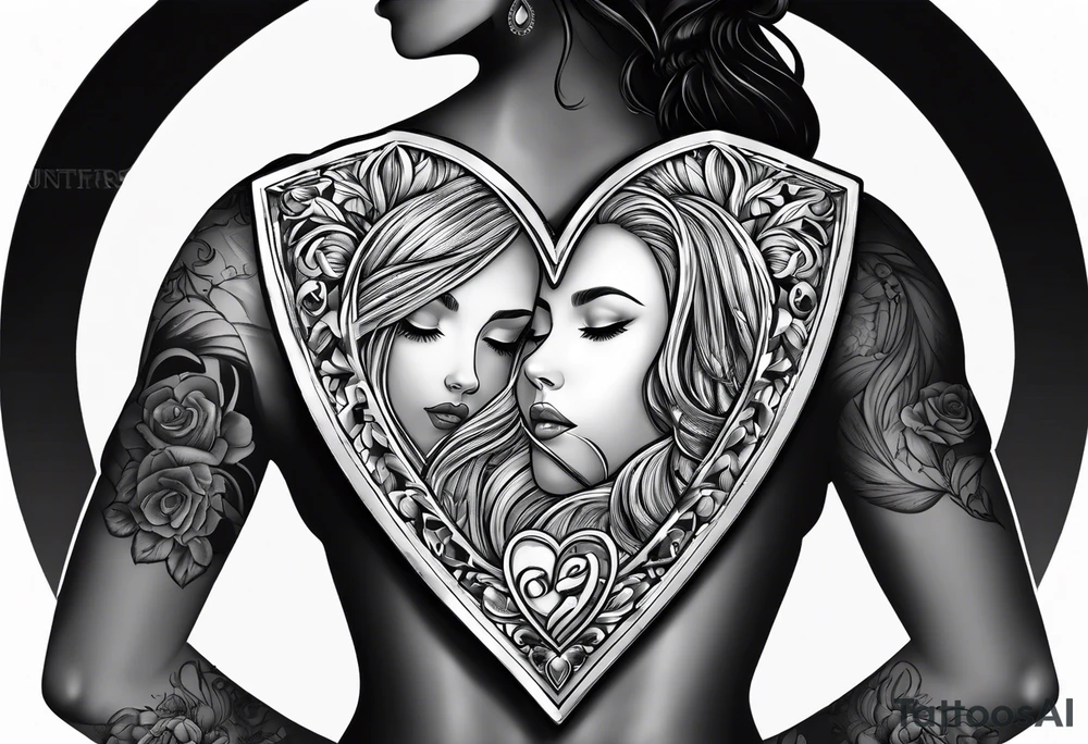 necklace heart locket with a male and female shadow hugging tattoo idea
