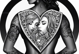 necklace heart locket with a male and female shadow hugging tattoo idea