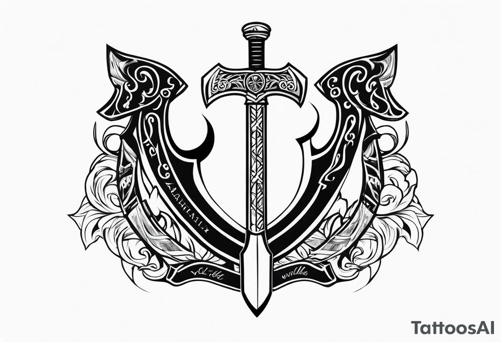 Valhalla axe sword fire tattoo idea