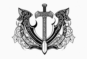 Valhalla axe sword fire tattoo idea