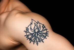 flame in a blooming roots circle tattoo idea