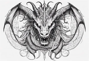 long dragon with horns, mane, scales all over the body tattoo idea