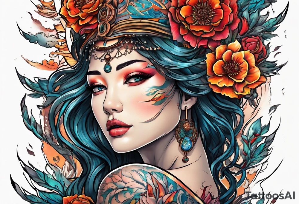 Resurrection Beautiful woman rising from her dead self to inner peace and self-love tattoo idea