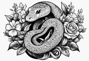 snakes in the shape of a spade with flowers tattoo idea