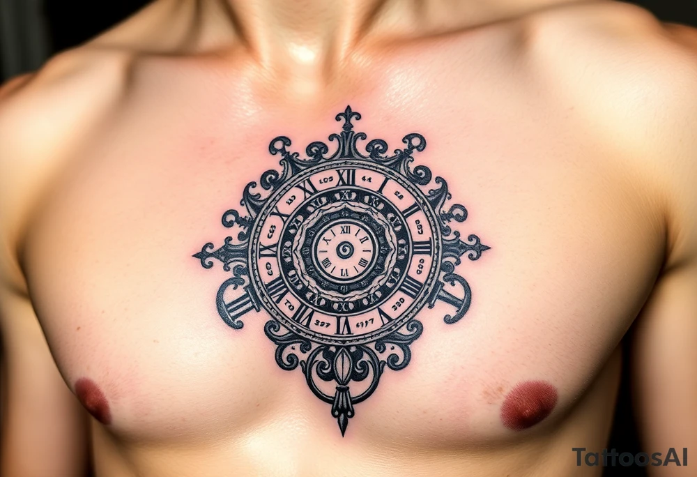 vintage roman numerals within ornate clockwork mechanism tattoo idea