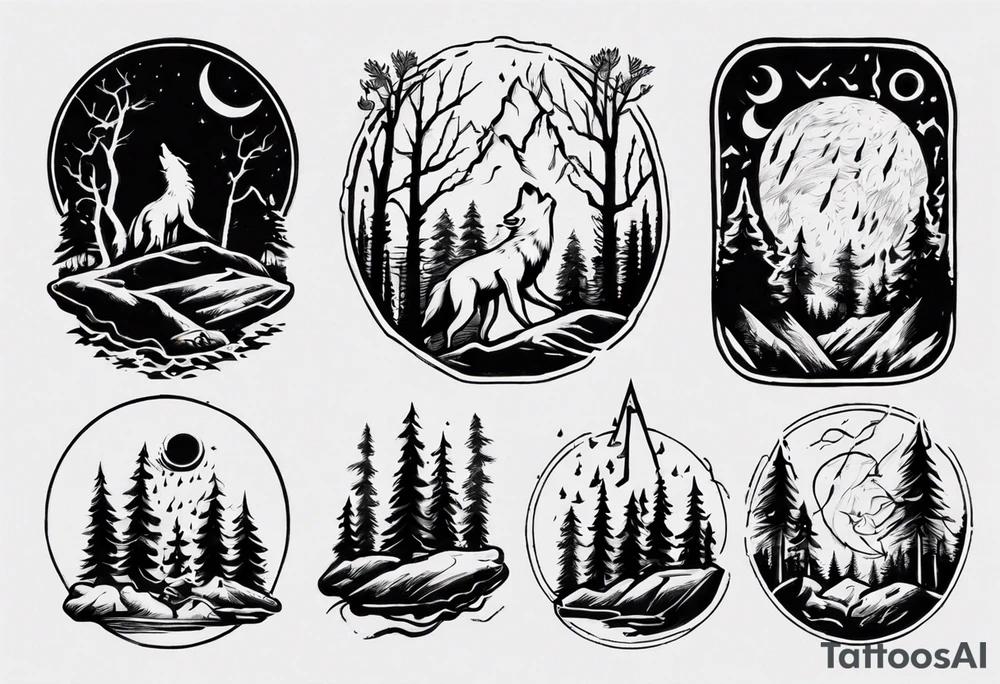thunderstorm over a forest with a wolf howling on drums tattoo idea thunderstorm over a forest with a wolf howling on drums tattoo idea