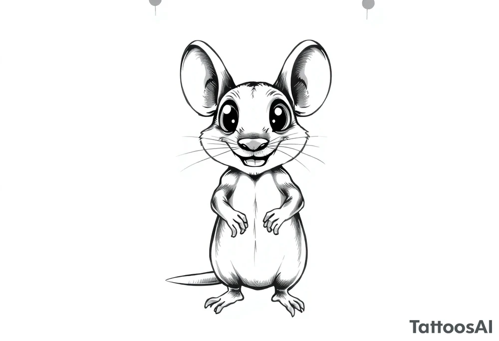 Original tattoo-style illustration:

A rat standing upright

Very large, bulging eyes popping out

A cheeky / mischievous smile

Cartoon style, not baby-like

One black-and-white version + one color version

4 images in total (so you can choose the best one) 
 + this link tattoo idea
