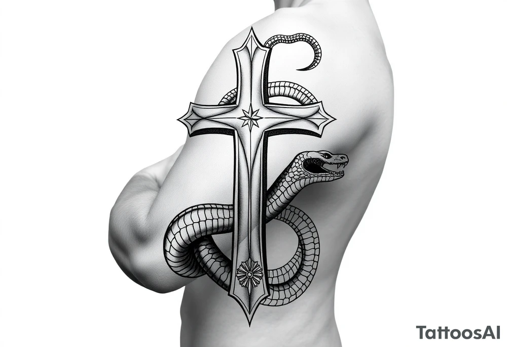 The cross impales the snake tattoo idea