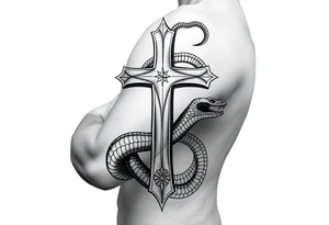 The cross impales the snake tattoo idea