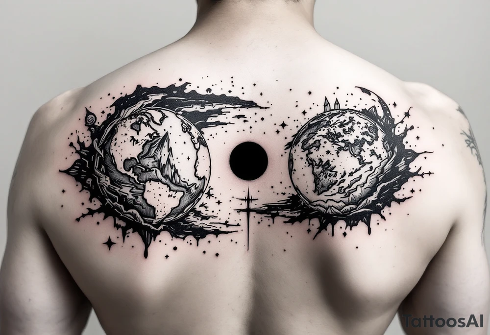 2 different worlds on both sides of a black hole tattoo idea