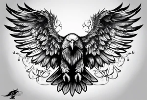the tattoo would be like. In short, 

- eagle head face down 
- eagle wings spread wide 
- middle will be a portrait of me and my mom 
- a short writings on the wings tattoo idea