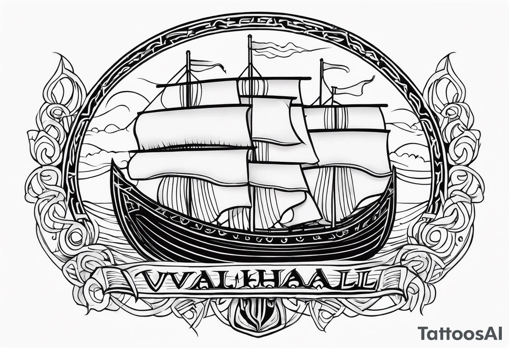 Valhalla sword shield viking ship tattoo idea