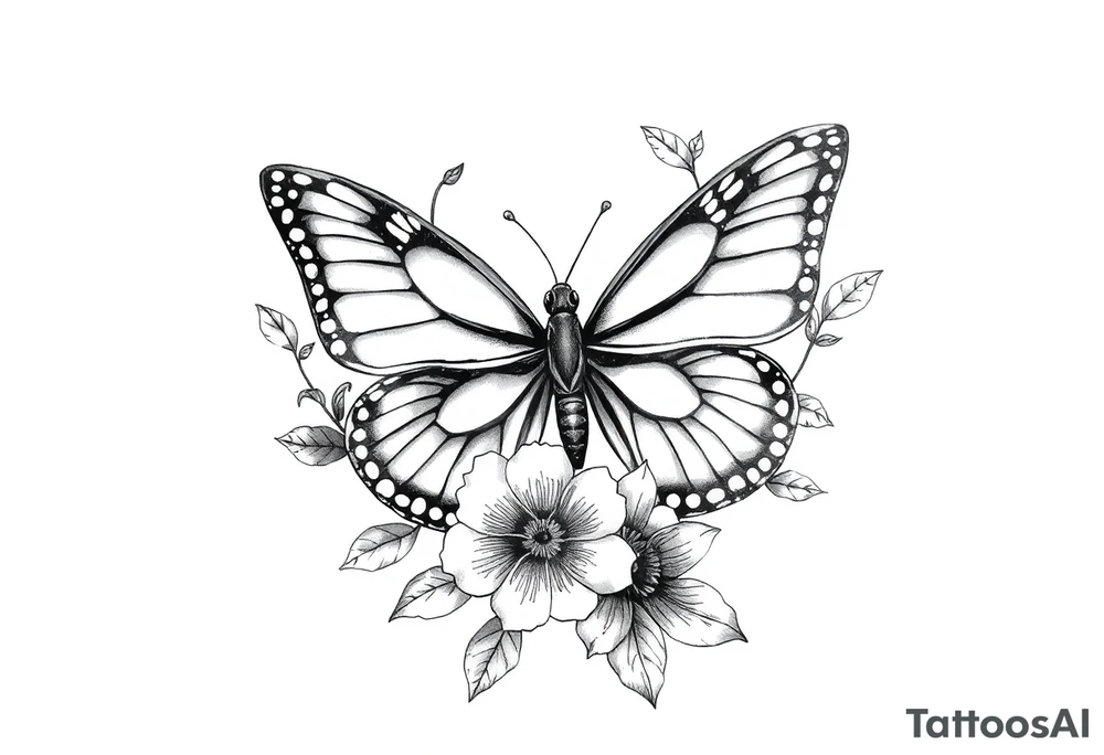 blackink work and shading butterfly with flowers tattoo idea