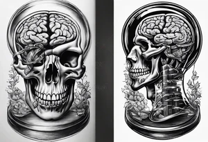 Human anatomical brain inside hourglass for man tattoo idea