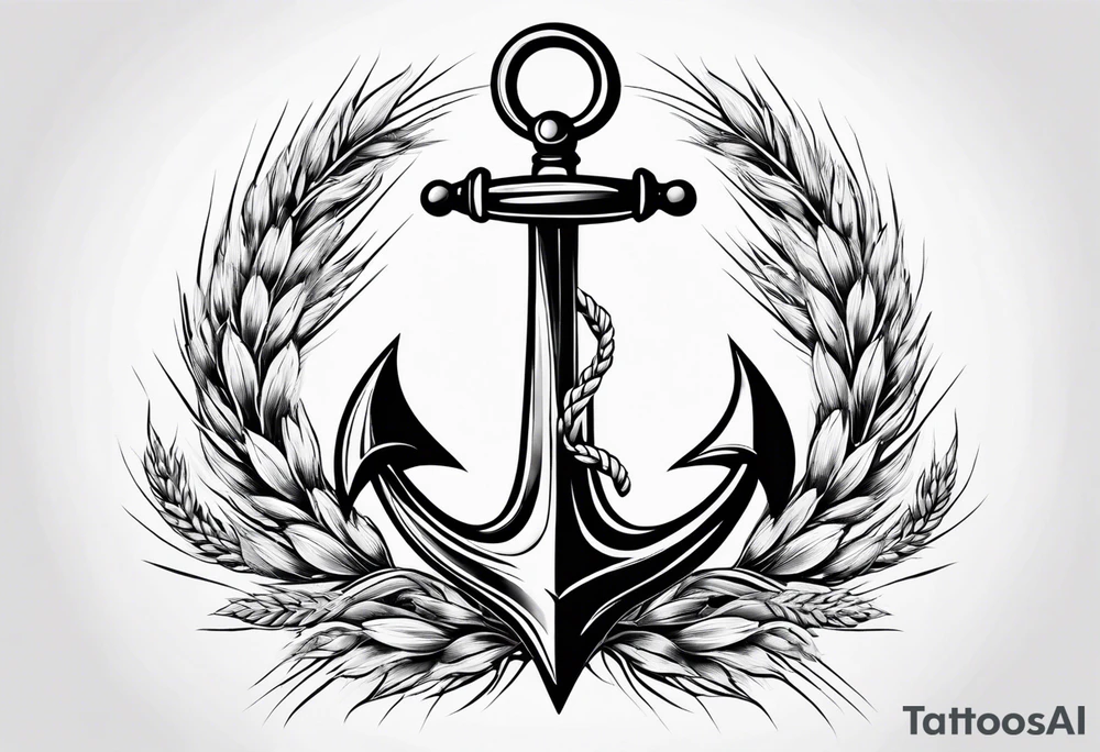 anchor with two wheat sheaves tattoo idea