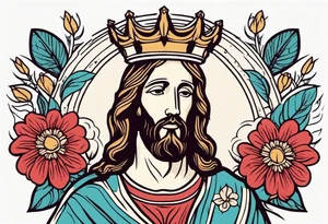 jesus with crown

old school vintage simple traditional design with vintage flowers surrounding
bold color simple tattoo idea