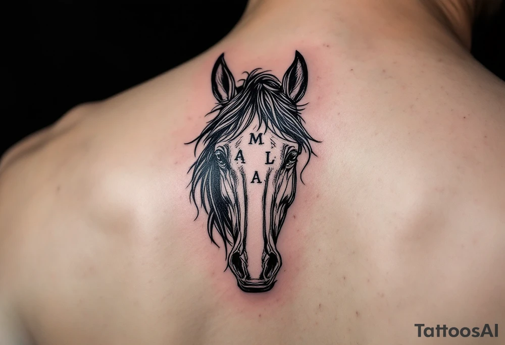 horse silhouette 
from the front
with littles letters M, A, L tattoo idea