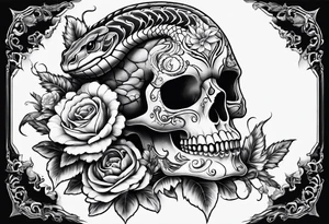 Snake, skulls, and flowers tattoo idea