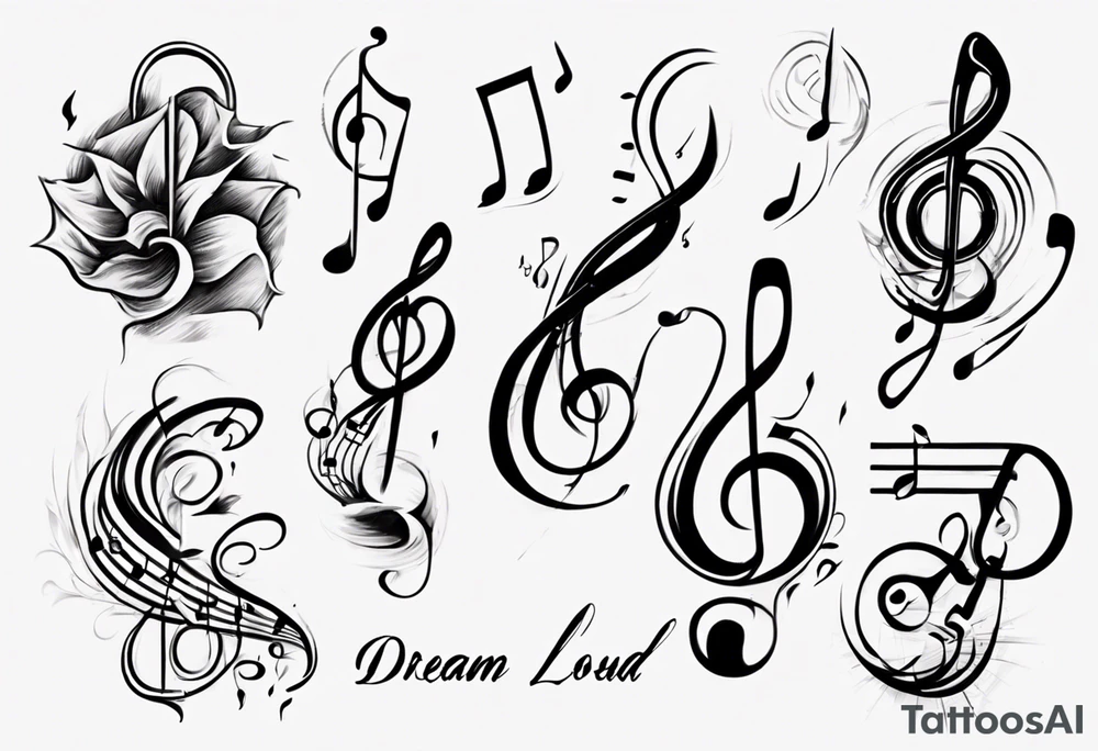 Musical notes and lines with the phrase Dream Out Loud tattoo idea