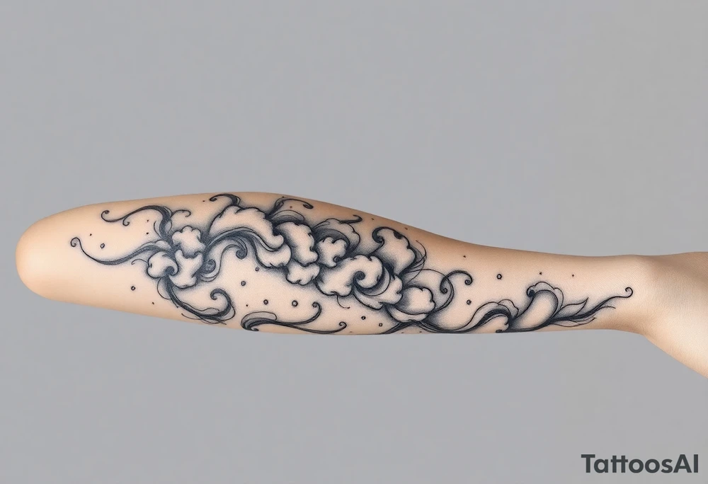 Ethereal Celestial dreamy swirling intergalactic space clouds daintily flowing like light wispy smoke tattoo idea