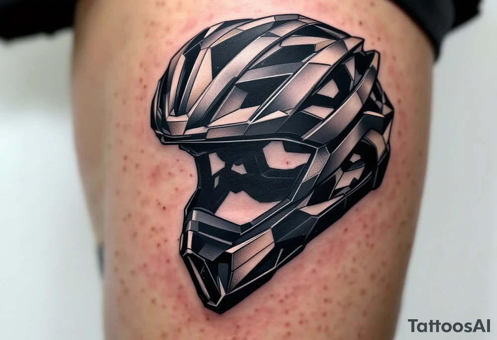 A cycling helmet in bold black with small highlights of silver. tattoo idea
