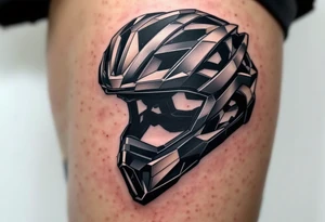 A cycling helmet in bold black with small highlights of silver. tattoo idea