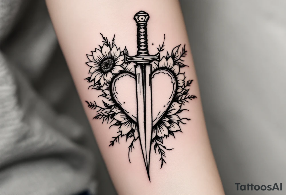 dagger piercing a heart with roses and sunflowers tattoo idea dagger piercing a heart with roses and sunflowers tattoo idea