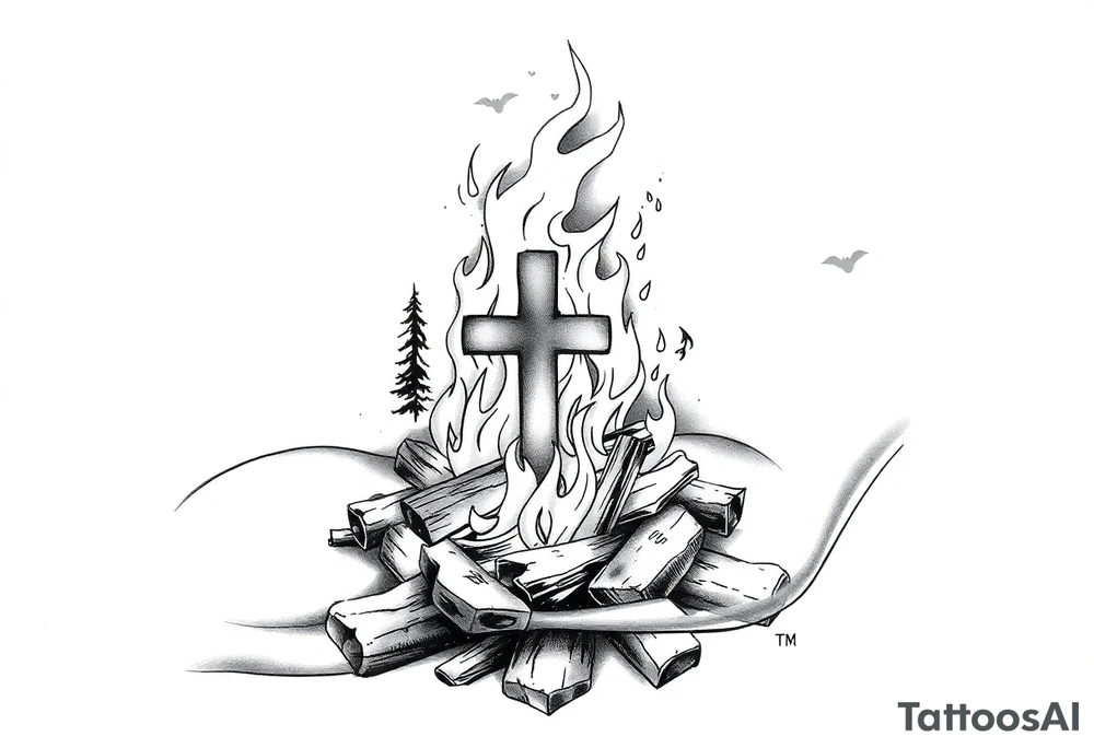 Campfire with cross hidden in the flames include the great outdoors make sure cross doesn't look like it is on fire tattoo idea