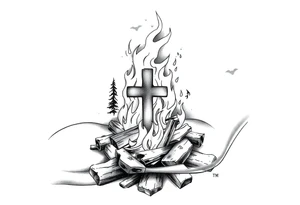 Campfire with cross hidden in the flames include the great outdoors make sure cross doesn't look like it is on fire tattoo idea